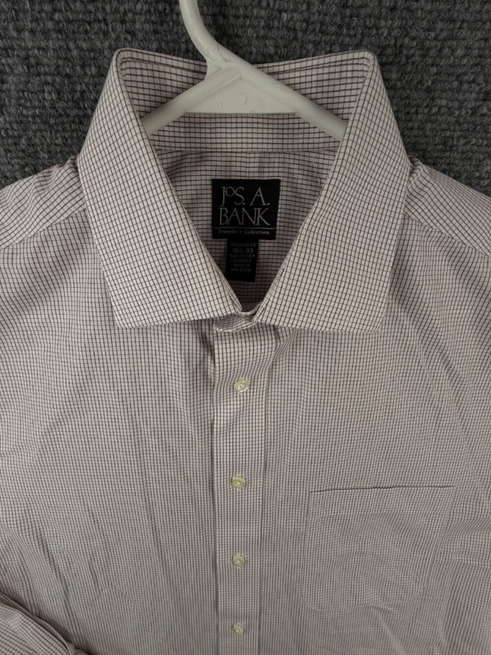 Jos A Bank Button Up Shirt Long Sleeve Red Purple Check 15.5 33 Tailored Fit